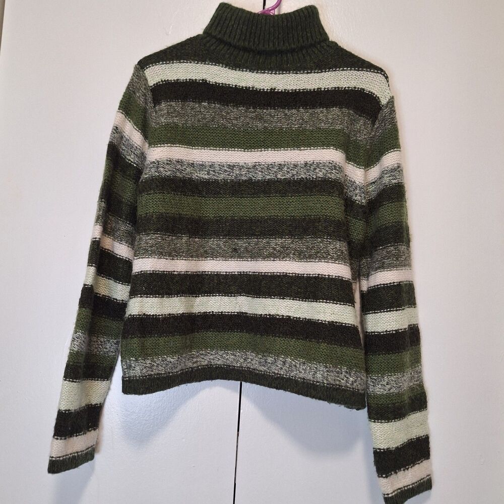Fashion Bug Green Striped Thick Turtleneck Sweater 90s Size Medium